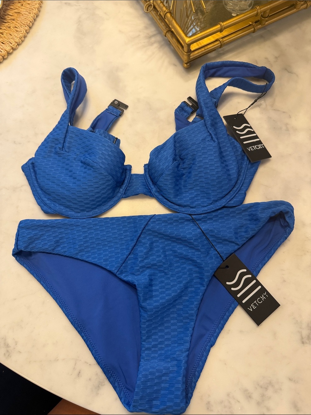 Vetchy Royal Blue Textured Underwire Bikini Set